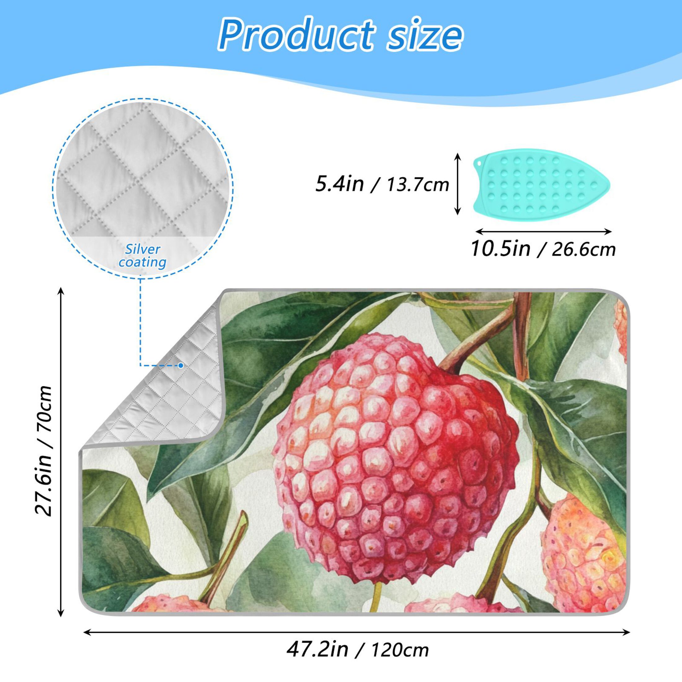 Litchi Leaves Watercolor Ironing Mat Blanket Portable Travel Ironing Pad Heat Resistant Pad 47.2" x 27.6”