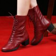 thumbnail image 4 of Botas de vellón de malla de cuero genuino para mujer, zapatos de baile latino de suela suave, zapatos de baile de tacón medio, baile de marinero Social, baile cuadrado, 4 of 4