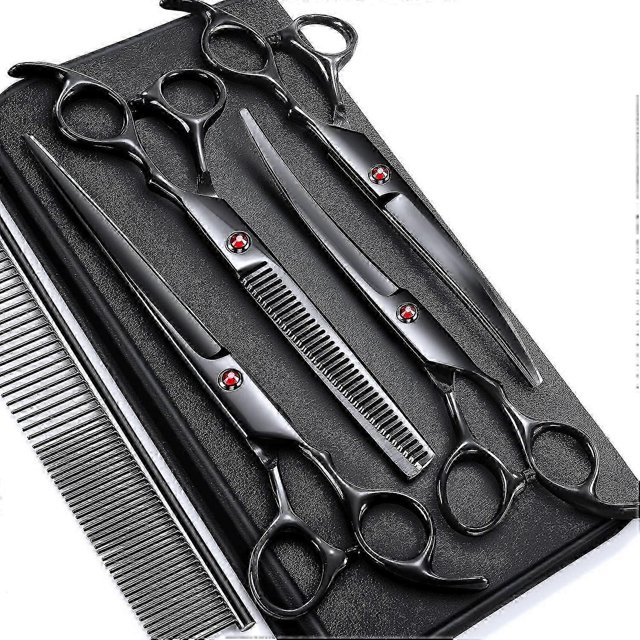 Sunrain 7.0in Stainless Steel 6 In 1 Professional Dog Grooming Scissors Kit, Heavy 4cr Tit-780