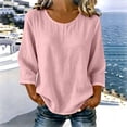 thumbnail image 4 of Diufon Womens Crinkle Gauze Blouse 3/4 Sleeve Round Neck Casual Loose Tops Solid Color Summer Tunic Shirts, 4 of 8