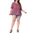 thumbnail image 2 of Agnes Orinda Women's Plus Size V Neck Floral Ruffled Short Sleeves Summer Babydoll Blouses 4X Red, 2 of 6