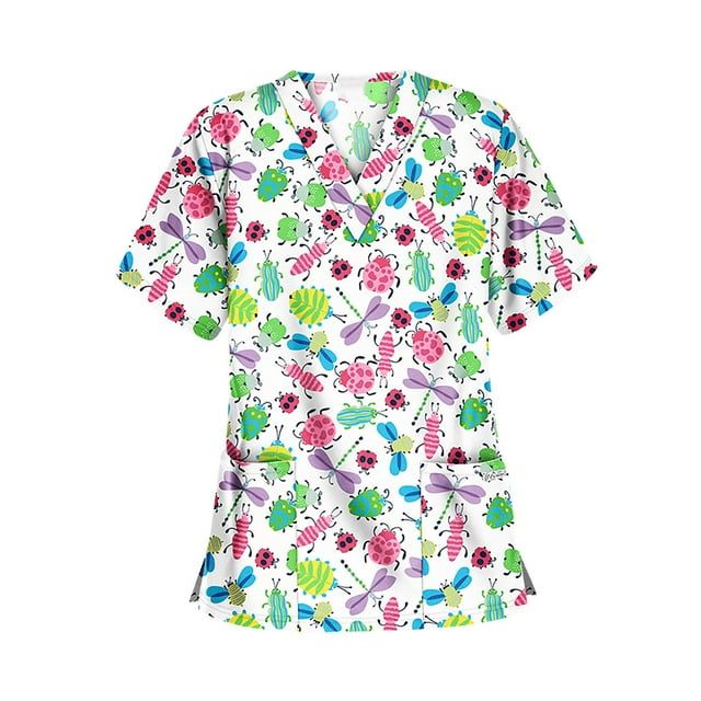 Uniforme de enfermera con cuello en V para mujer, ideal para peluquería canina, spa y atención médica. Blanco