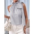thumbnail image 4 of Women's Sleeveless Striped Ruffle Tank Tops High Necked Tie Top Blouse for Daily Wear Black L, 4 of 10