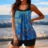 RKSTN Womens Bathing Suits Summer Tankini Swimsuits Printed Color Block Crew Neck Swim Tank with High Waisted Solid Color Swim Shorts Matching Two Piece Set Swimwear for Beach Vacations