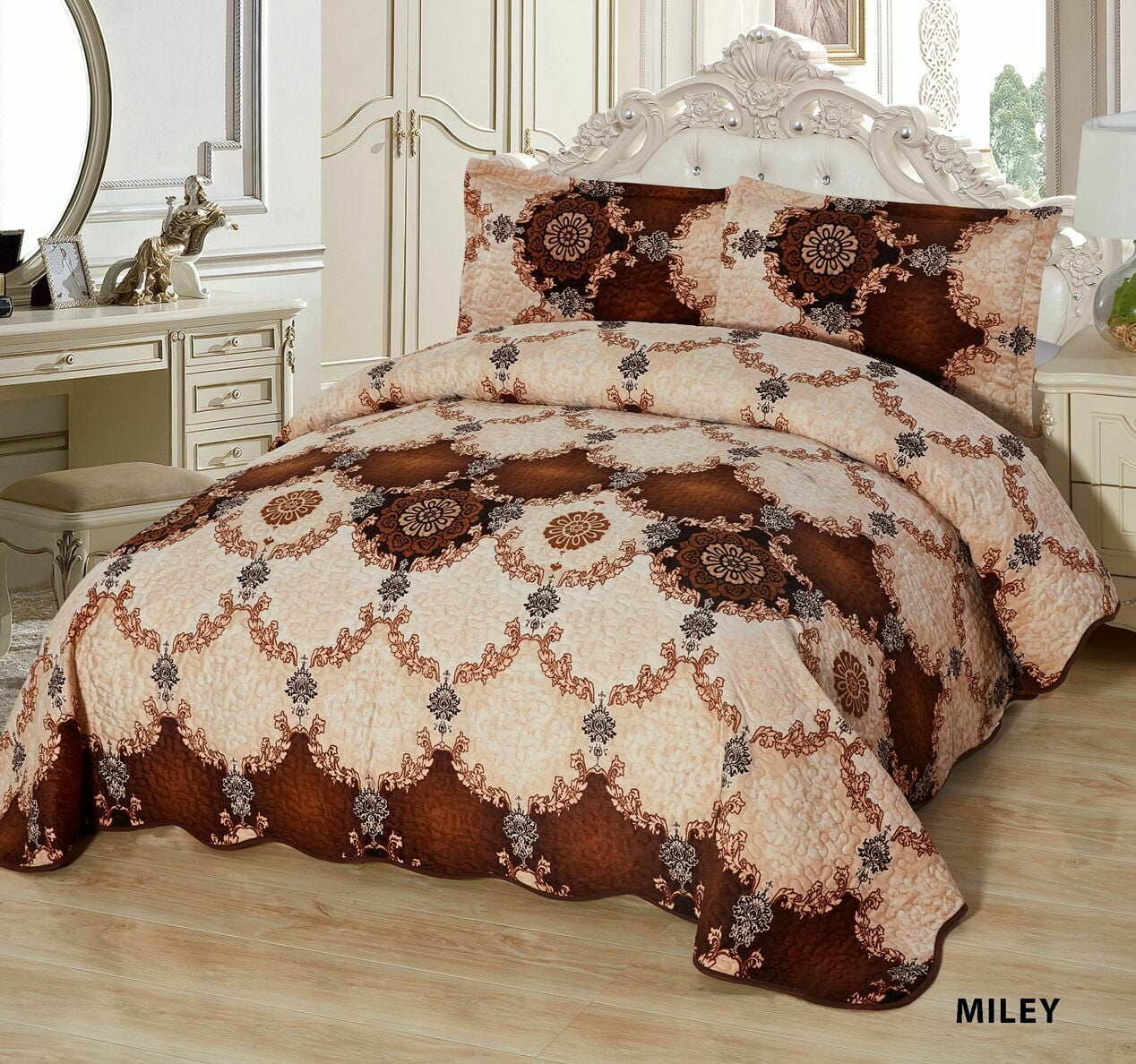 3Pcs Super Soft KING Quilted Reversible VELVET Bedspread Coverlet Set