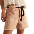 thumbnail image 3 of Women's High Waisted Denim Shorts, Baggy Distressed Hem Jean Shorts, Elastic Drawstring Waist Casual Straight Leg Shorts, Loose Fit Ripped Casual Summer Shorts Orange M, 3 of 7