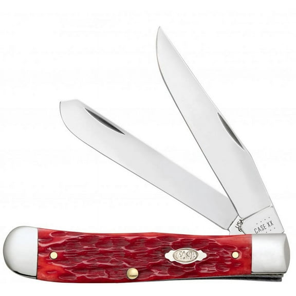 Case XX Knives Peach Seed Jigged Dark Red Bone Trapper Knife Carbon Steel Pocket Clip