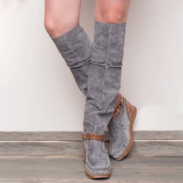 Bottes pour Femmes à Bout Rond, Mode, Décontractées, avec Boucle de Ceinture, Talon Bas, Bottes Plates