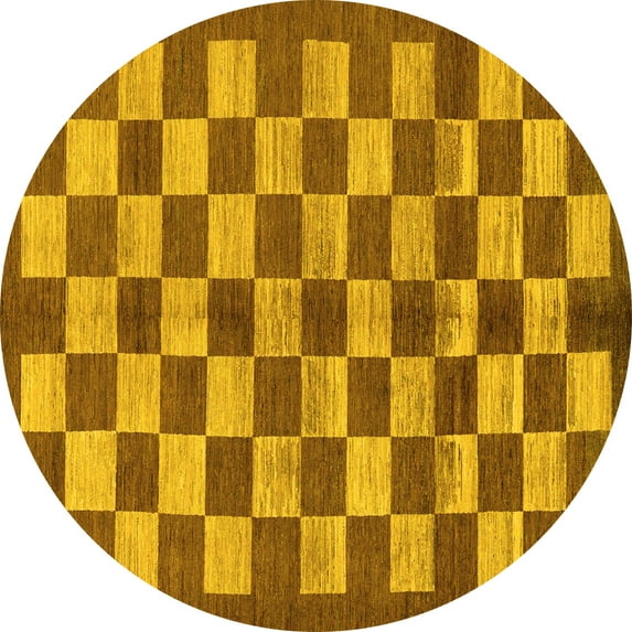 Ahgly Company Machine Washable Indoor Round Checkered Yellow Modern Area Rugs, 7' Round