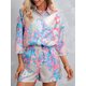 thumbnail image 3 of Conjunto de camisa y pantalones cortos para mujer, camisa informal abotonada de manga larga y, 3 of 8