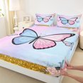 thumbnail image 3 of Feelyou Blue Pink Butterfly Full Size Sheets, Dreamy Cartoon Animal Bed Sheets, Romantic Rose Flower Sheet Sets, Lightweight Room Decor, 4 Pieces, 3 of 7