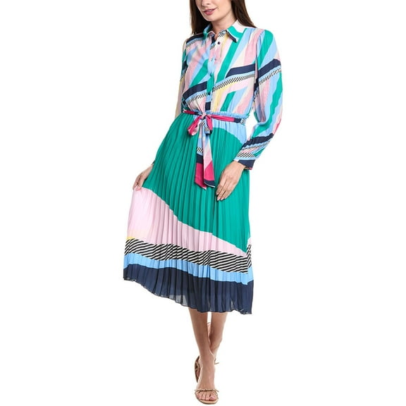 T Tahari womens Pleated Shirtdress, s, Green