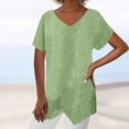 thumbnail image 3 of tklpehg Womens Tops Lightweight Loose Blouses Casual V-Neck Cotton Linen Irregular Blouse Tops Summer Vintage Solid Color Going Out Tops Short Sleeve Tee Shirt Blouses (Green,XXL), 3 of 6