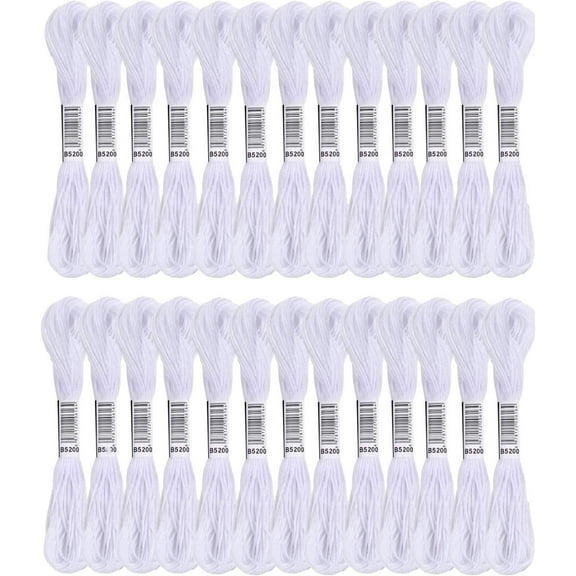 White Embroidery Floss,24 Skeins Embroidery Threads for Cross Stitch,Friendship Bracelets String,and DIY Art Craft