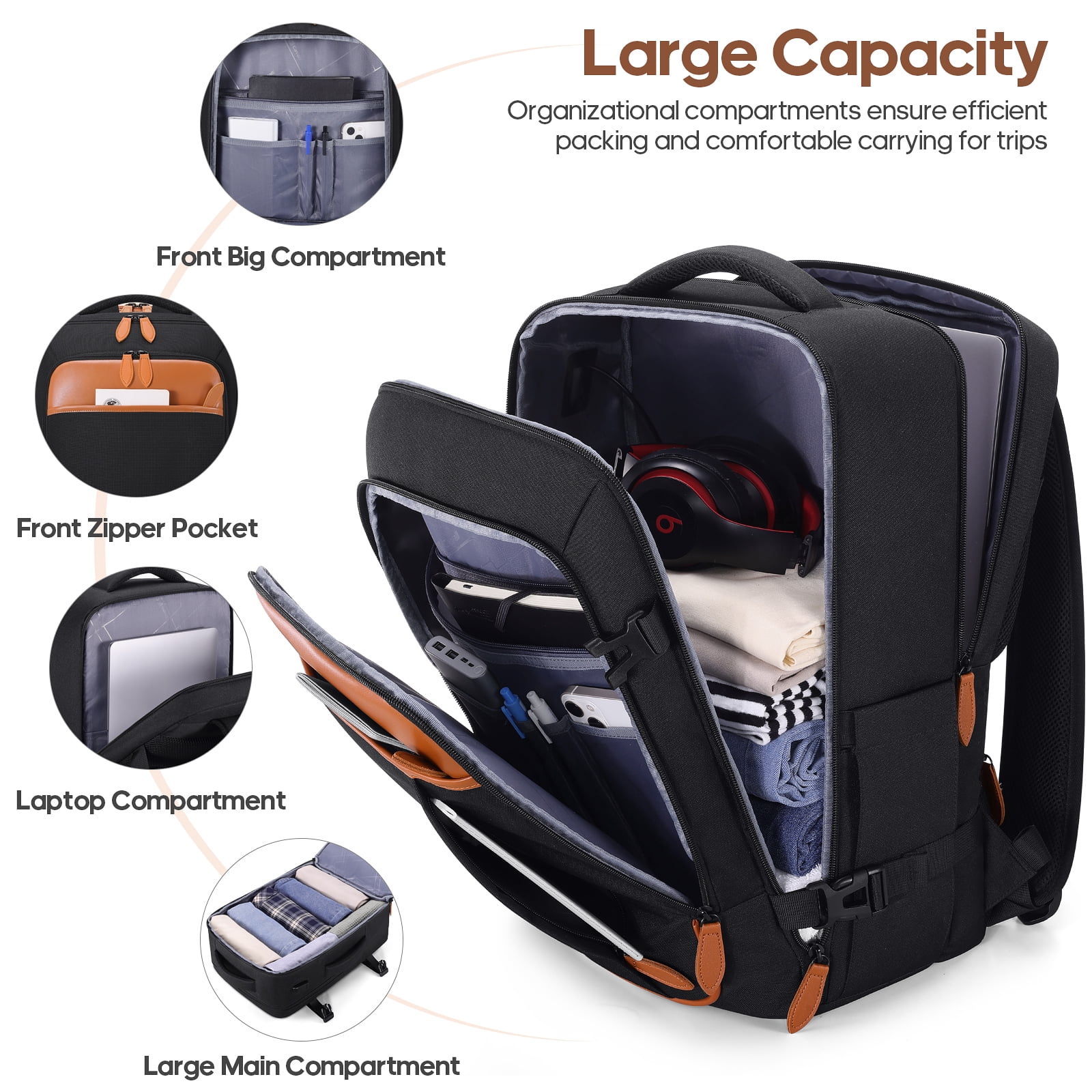 MIUSSE Carry on Luggage Set 3 Piece Hard Shell Luggage Sets with YKK Zipper Spinner Wheels TSA Lock Carry on with Backpack Set