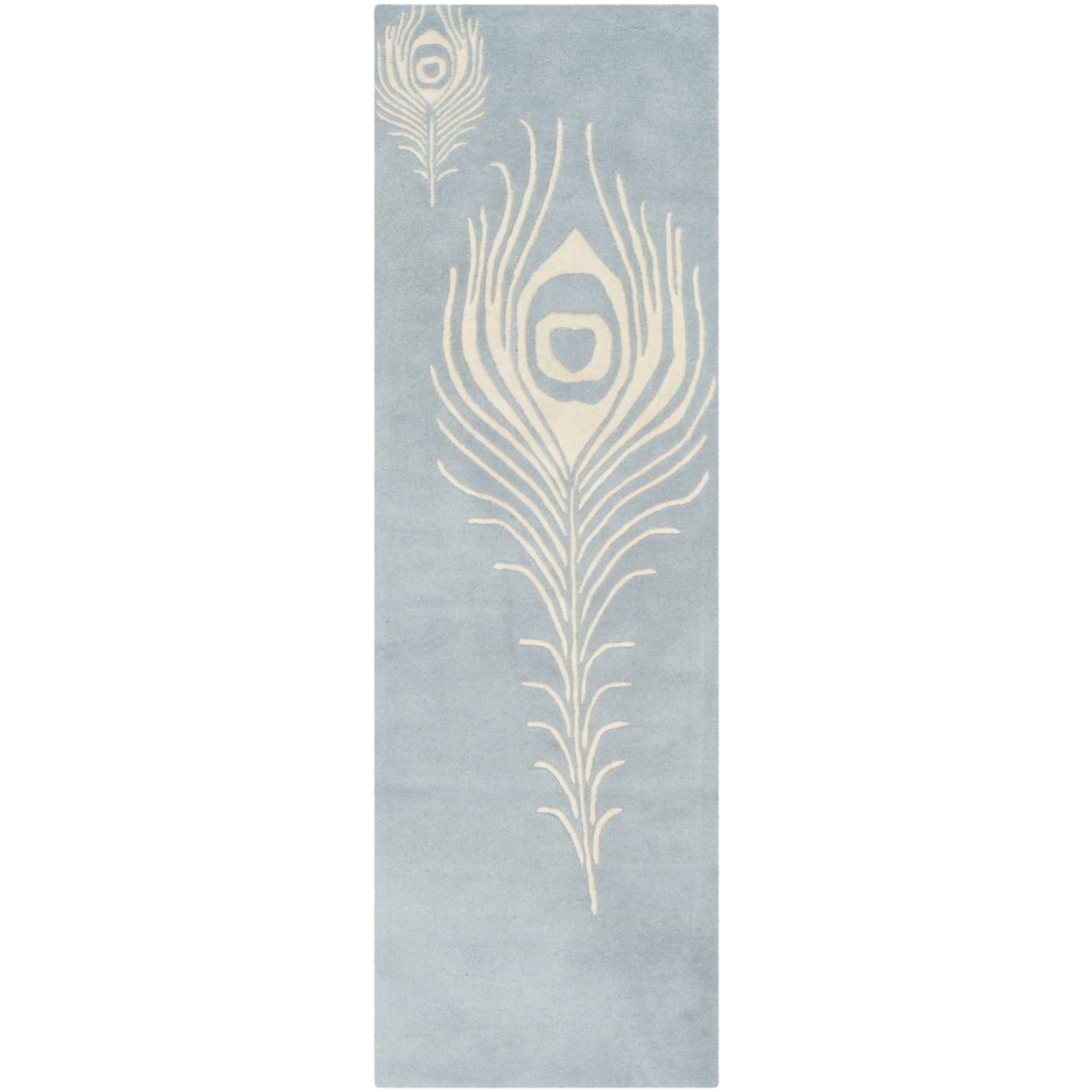 SAFAVIEH Soho Jarvis Peacock Feather Wool Runner Rug, Light Blue/Ivory, 2'6" x 8'