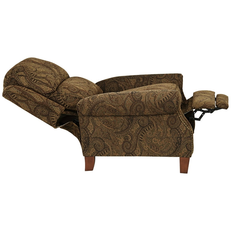 Kensington Hill Beaumont Warm Brown Paisley Patterned Fabric Recliner Chair Comfortable Push Manual Reclining Footrest for Bedroom Living Room Reading