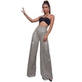 thumbnail image 2 of VSSSJ Women's Solid Color Sequin Elegant Pants Regular Fit Shiny High Waist Wide Leg Full Length Pants Fashion Stage Performance Trousers Gray M, 2 of 6