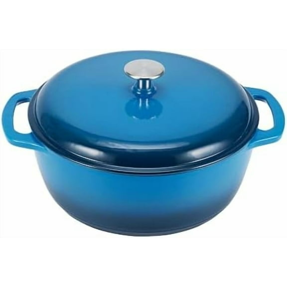 Basics Cast Iron Dutch Oven Pot with Lid, Enameled, Round, Dual Handles, Heavy-Duty, Small, 4.3-Quart, Blue