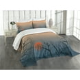 thumbnail image 3 of Ambesonne Tree Quilted Bedspread Set 3 Pcs, Sunrise Branches Misty Sky, Queen Size, Slate Blue Orange Peach, 3 of 5