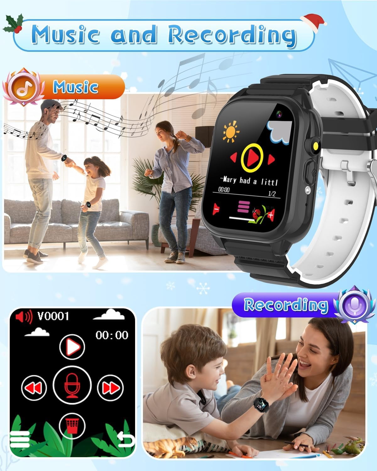 Kids Waterproof Smart Watch for 3-12 Year Old Boys Girls Learning Toys with 26 Puzzle Game 1.44'' HD Touchscreen Camera Video Music Audible Story Pedometer Alarm Watch for Christmas Learning Toy Gift