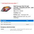 thumbnail image 2 of Right Passenger Side Tail Light Assembly - Compatible with 2007 - 2009 Nissan Altima 2008, 2 of 2