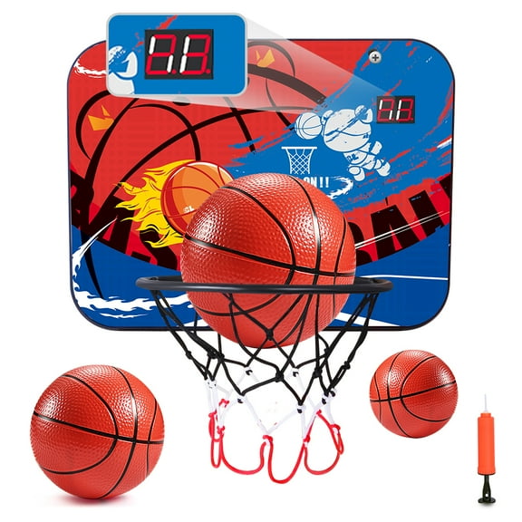 Indoor Mini Basketball Hoop Set for Kids for Door Wall Room with 3 Balls Electronic Scoreboard, Graffiti Design