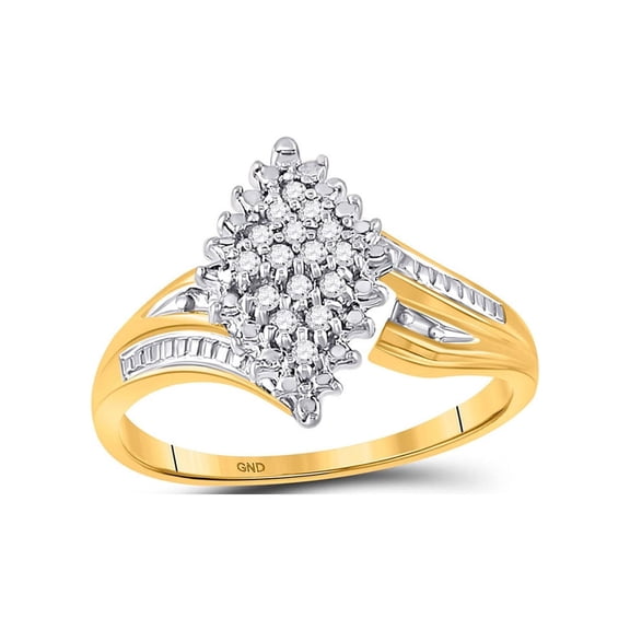 Diamond Princess 10kt Yellow Two-tone Gold Womens Round Prong-set Diamond Oval Cluster Ring 1/8 Cttw