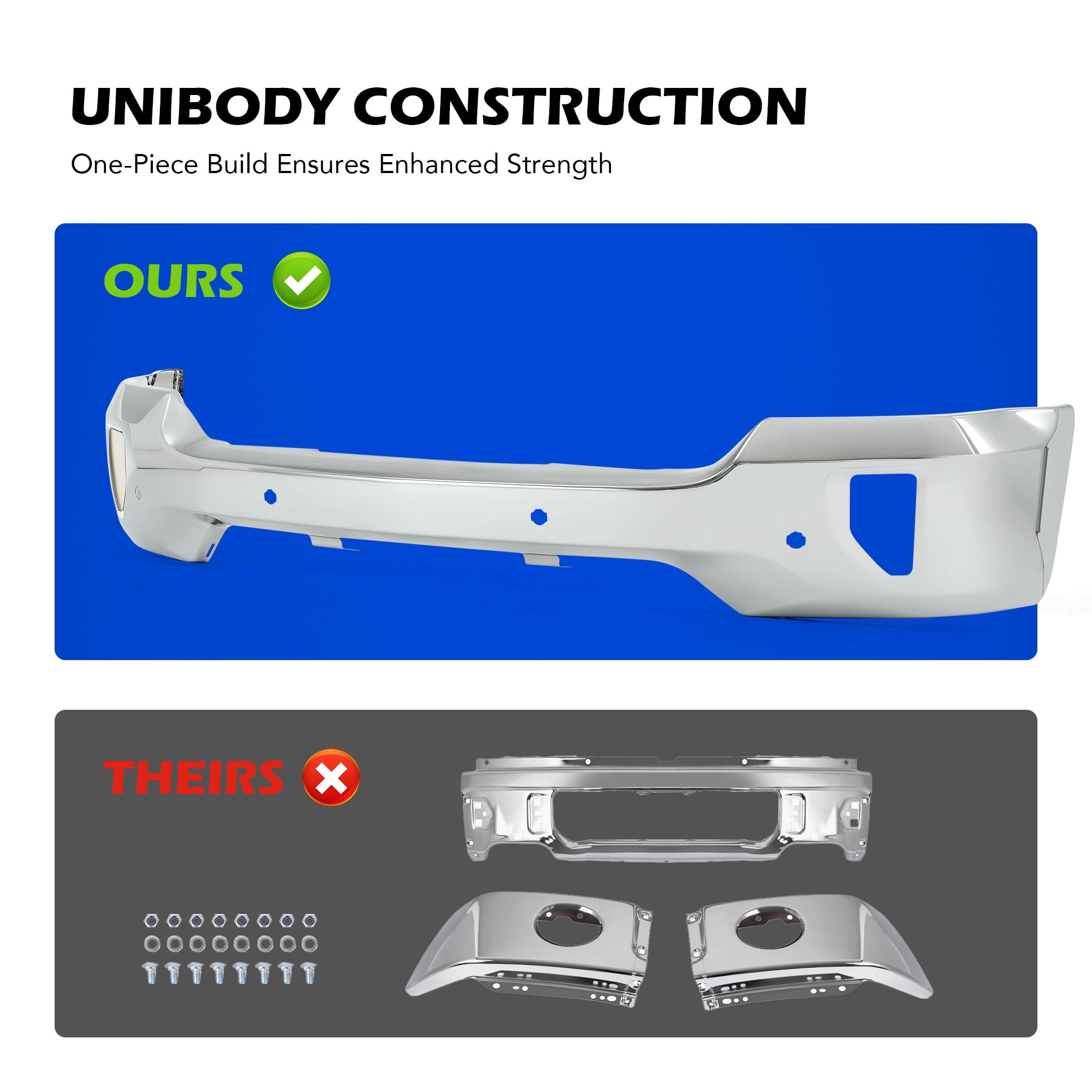 Front Bumper for 16-18 Chevy Silverado 1500 w Fog & Parking Holes Chrome