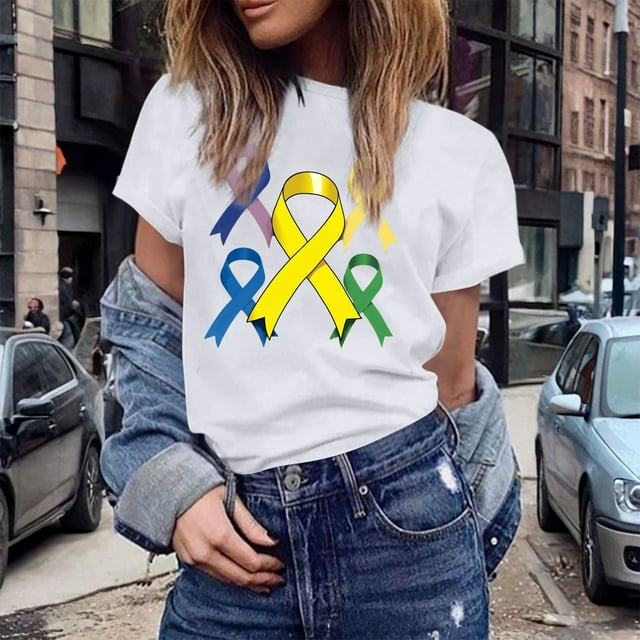 UANWENN T-shirts Décontractés pour Femmes avec Imprimé de Ruban de Sensibilisation au Cancer, Manches Courtes, Col Rond, Style Basique pour un Usage Quotidien, T-Shirts Surdimensionnés pour Femmes, Haut Athlétique à Manches Courtes, Haut Ample pour Femmes
