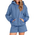 thumbnail image 2 of Conjunto de sudaderas con capucha y pantalones cortos de pierna ancha para mujer, traje de chándal informal de moda suelta, 2 of 7