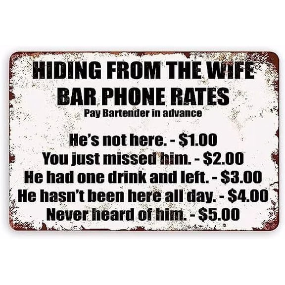 Man Cave Decor Hiding From The Wife Bar Phone Rates Metal Tin Signs, Vintage Wall Retro Art Tin Sign Funny Ations For Home Bar Pub Cafe Farm Room Metal Plaque Poster 18 X 12 Inch
