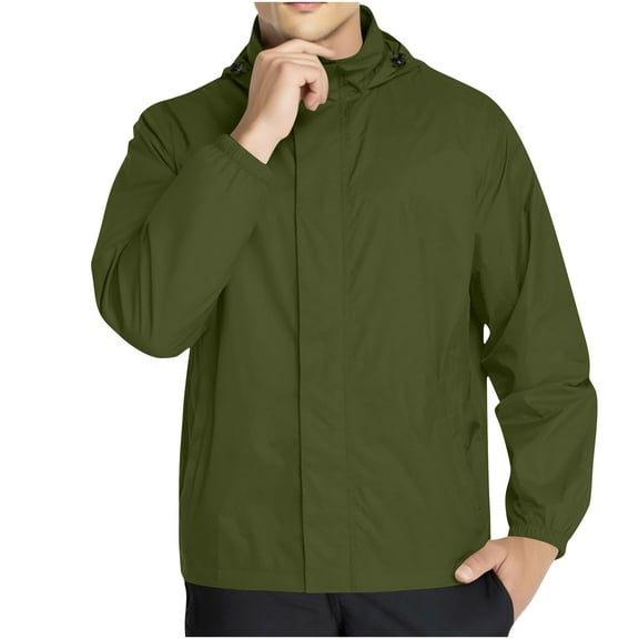 qolati Rain Jackets for Men Zip Up Lightweight Waterproof Windbreaker Raincoats Hooded Long Sleeve Outdoor Clothes Hiking Travel Rain Coat Sizes S-3XL