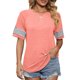 thumbnail image 1 of Camisa de manga corta para mujer, Top de cuello redondo con retazos a rayas a la moda para verano, 1 of 6