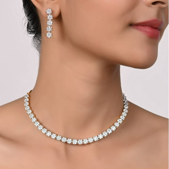 RATNAVALI JEWELS Cubic Zirconia White Gold Polish Gorgeous Wedding Indian Bollywood Necklace Dangle Earrings Jewelry Set For Women