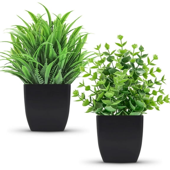 "Small Artificial Fake Faux Potted Plants Black Bathroom Accessories for Home Office Desk Bathroom Decor Indoor (Pack of 2)