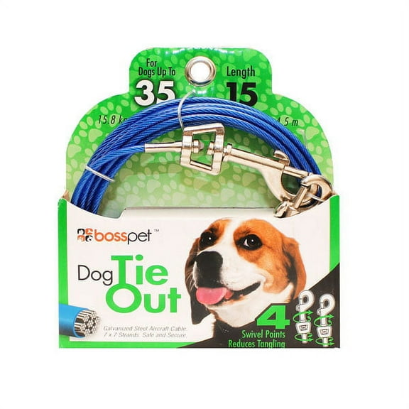 Medium Dog Tie Out Vinyl Coated Outdoor Cable Restraint Holds 35lbs Pick Length (15ft)