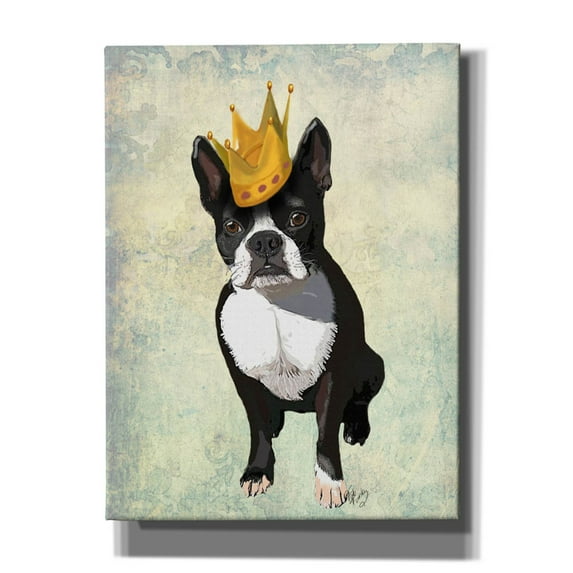 Epic Graffiti 'Boston Terrier and Crown' by Fab Funky, Canvas Wall Art, 12"x16"