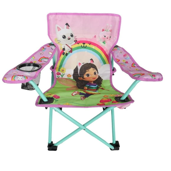 Gabby's Dollhouse Foldable Outdoor Kids Camping Chair-Polyester, Waterproof, Sturdy Construction