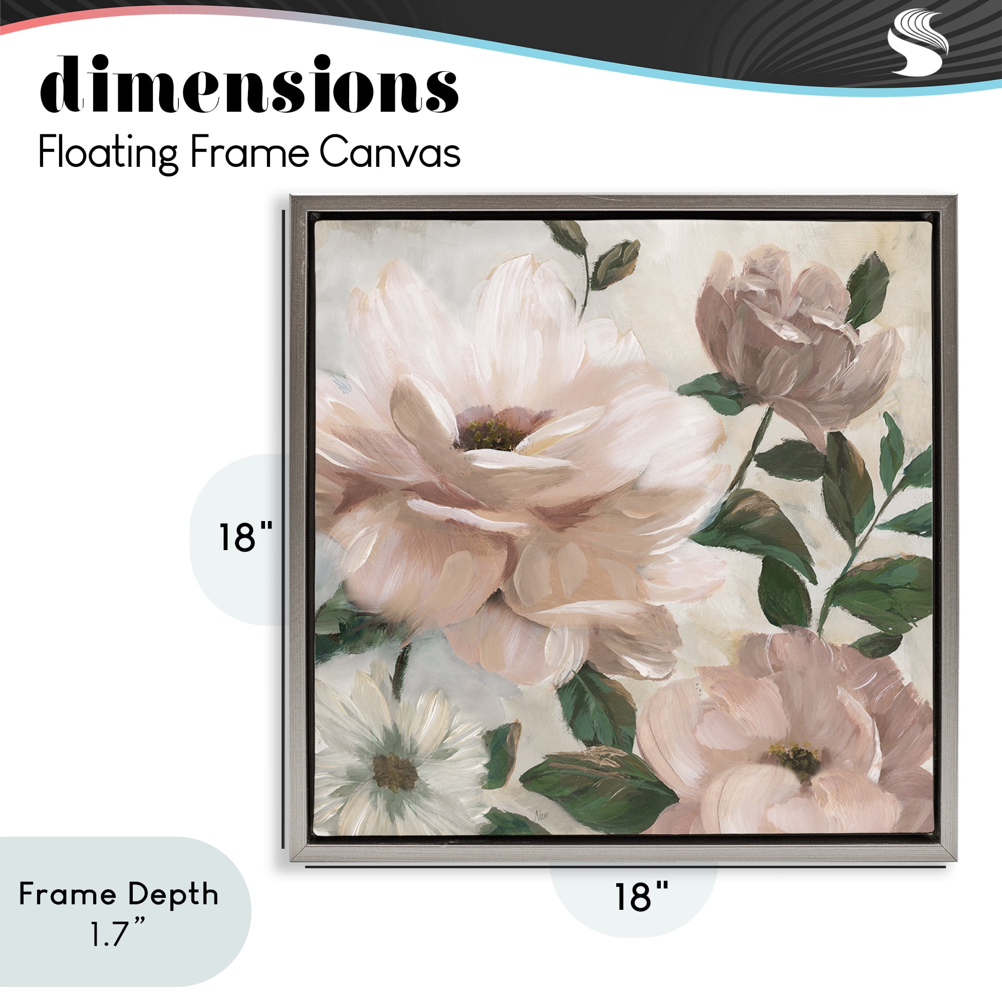 Stupell Industries Budding Blush Peonies & Leaves Gray Framed Floater Canvas Wall Art, design by Nan