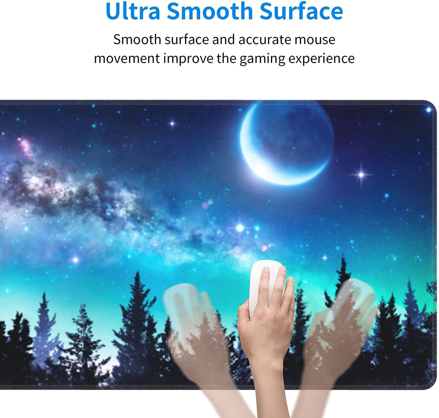 Galaxy XL Large Gaming Mouse Pad, Full Desk Mousepad with Milky Way and Moon in Night Forest, Extended Big Computer Mat for Desk, Non Slip Long Deskpad for Men Office (Blue, 31.5*11.8 in)