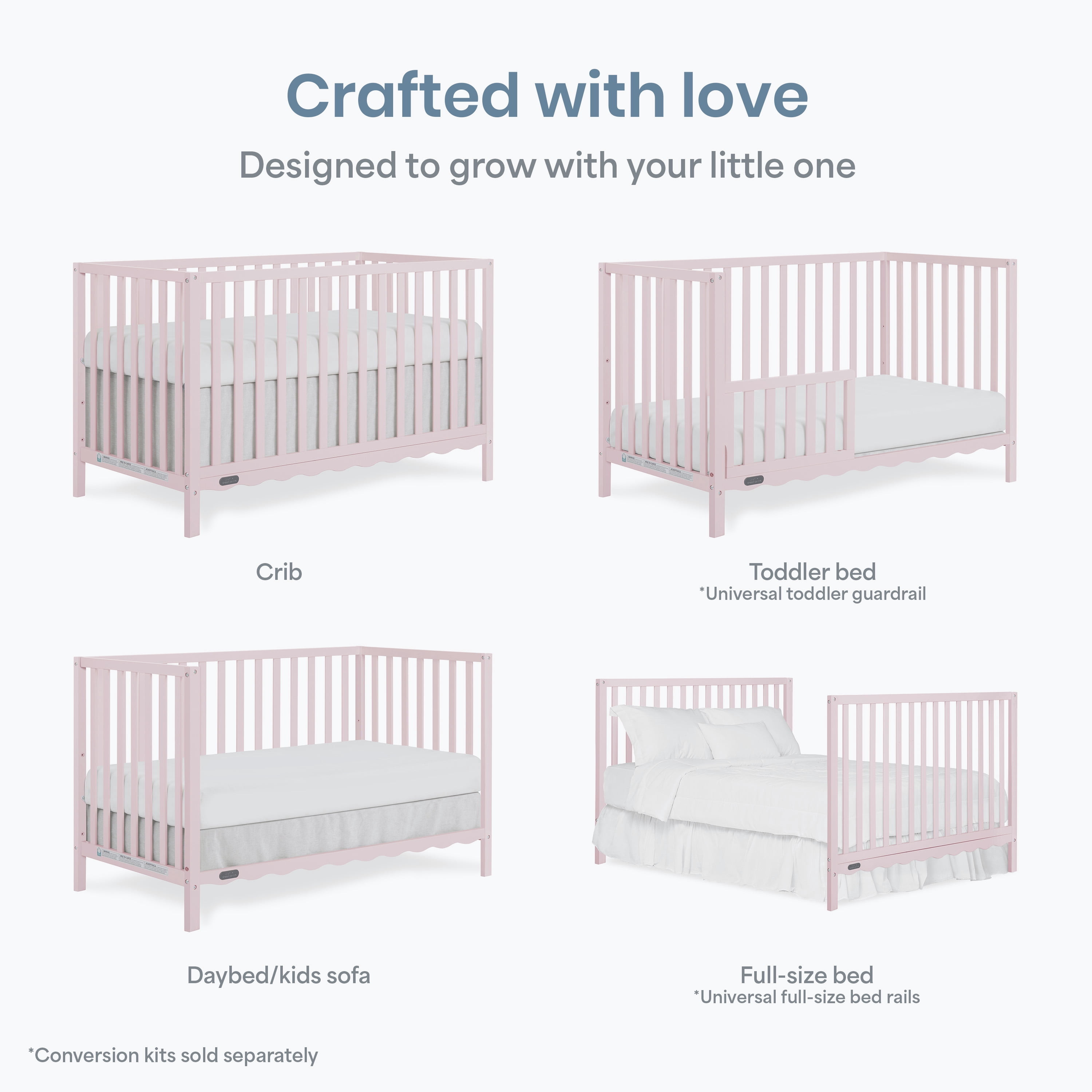 Dream On Me Synergy Wave 5-in-1 Convertible Crib, Pink