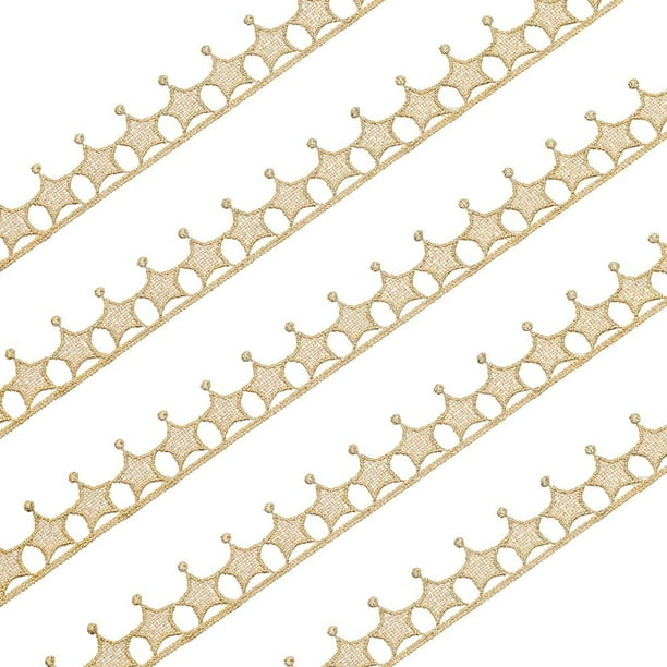 Cinta de encaje metálico con forma de estrella de 5 yardas, cinta dorada tejida con trenza de 1 pulgada de ancho, cinta de encaje para bordar con borde de estrella, cinta decorativa