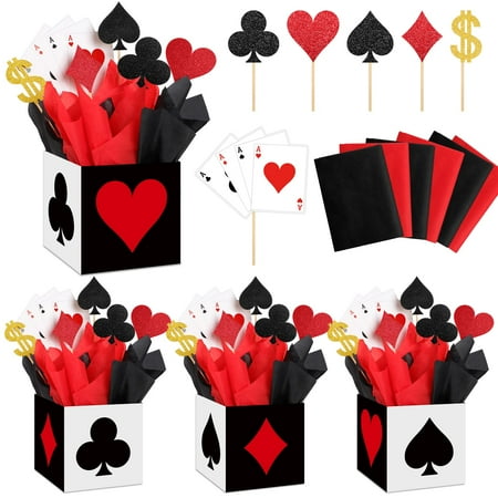 Zhanmai 6 Set CORNET Casino Party Decorations Casino Favor Boxes (6 x 6 x 6 Inch) Casino Centerpiece Sticks Casino Themed Party Supplies Game Night Decorations for Birthday Party Centerpieces