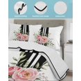 thumbnail image 4 of Quilts King Size, Pink Flowers Soft Comforter Bedding Set for Bed, Romantic Floral Leaves Black Striped Lightweight Quilted Bedspread with Pillow Cover(2 Pieces) for All Season, 96x106 Inch, 4 of 6