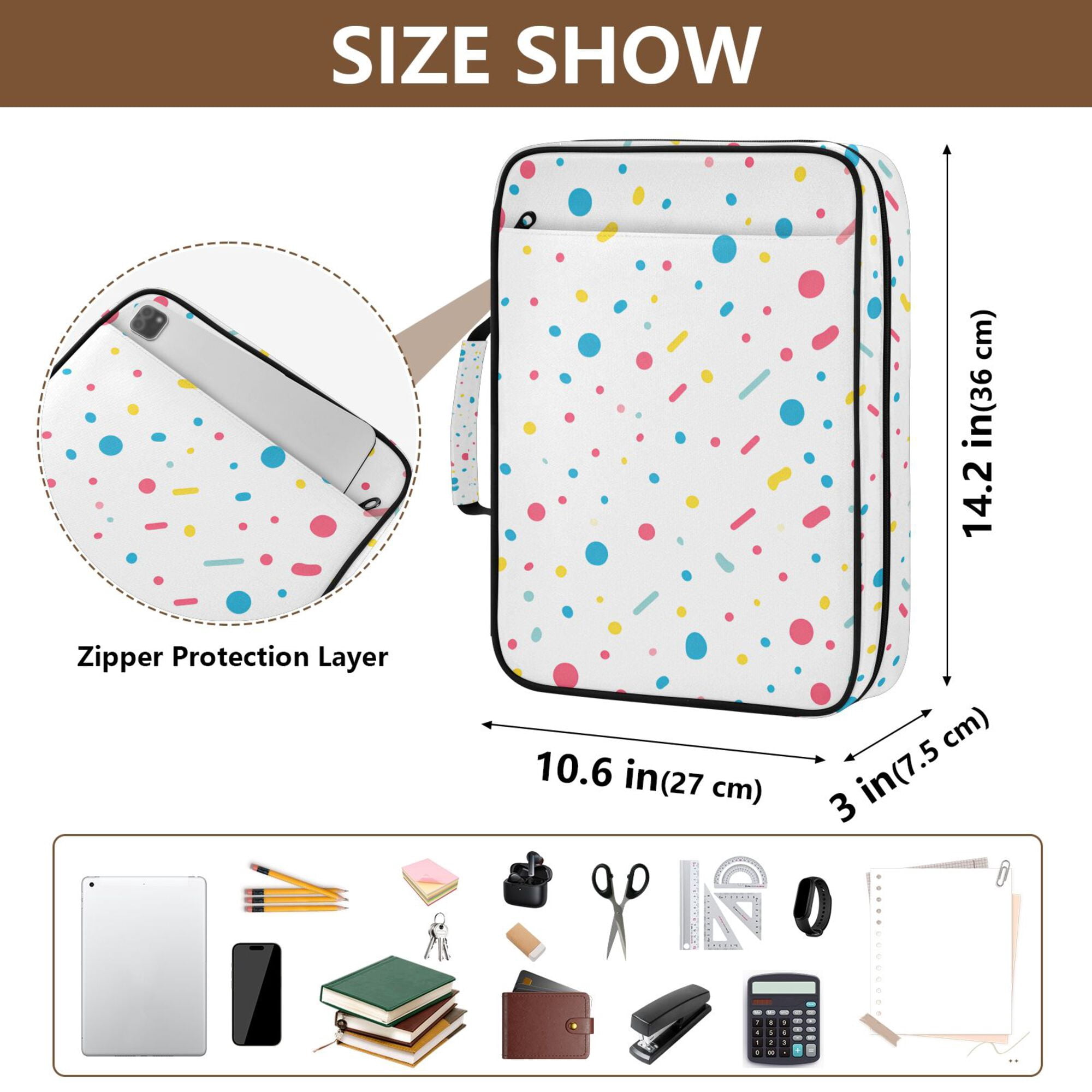 FORMRS Accordion File Folder A4 Size 7-Pocket Expanding Document Organizer Bag with 3 Ring Binder, White Retro Pattern