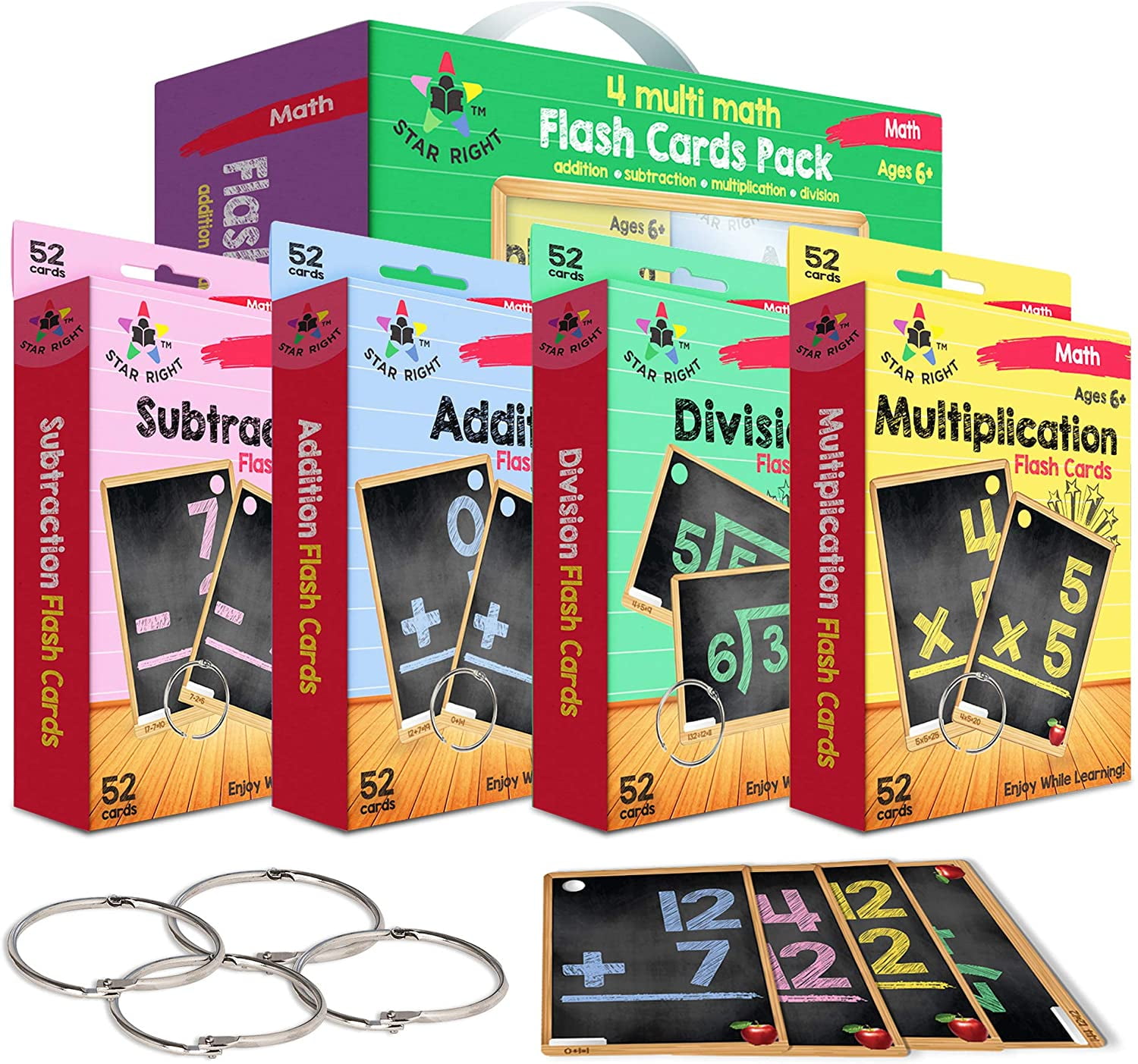325 Self Checking Flashcards Star Right Division and Multiplication Flashcards with 8 Metal Binder Rings for Ages 6 and Up 