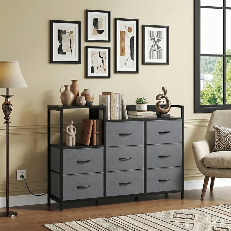 CONCETTA 8-Drawer Dresser TV Stand for Bedroom with Charging Station, Teen/Adult Fabric Storage with Open Shelves, Gray - Walmart.com CONCETTA 8-Drawer Dresser TV Stand for Bedroom with Charging Station, Teen/Adult Fabric Storage with Open Shelves, Gray - Walmart.com