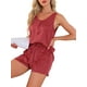 thumbnail image 4 of Conjunto de pijama de 2 piezas de tank top de satén y shorts con frente plisado para mujer INSPIRE CHIC, tamaño XS, color rojo, 4 of 5