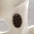 thumbnail image 2 of Crystal Surround Leopard Print Teardrop Oval Faux Leather Drop Women Earrings, 2 of 4